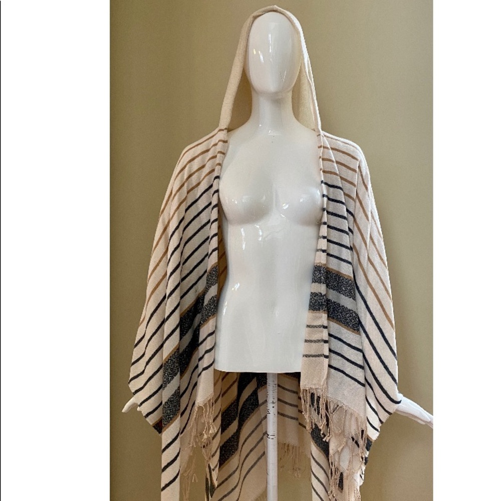 BCBG - Hooded Fringe Poncho - One Size